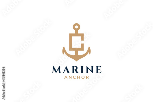 Letter C monogram, Anchor logotype. Logo of yacht club, maritime emblem.