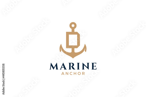 Letter D monogram, Anchor logotype. Logo of yacht club, maritime emblem.