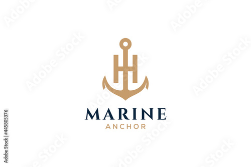 Letter H monogram, Anchor logotype. Logo of yacht club, maritime emblem.