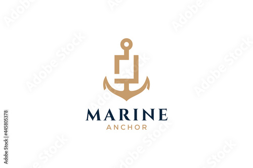 Letter J monogram, Anchor logotype. Logo of yacht club, maritime emblem.
