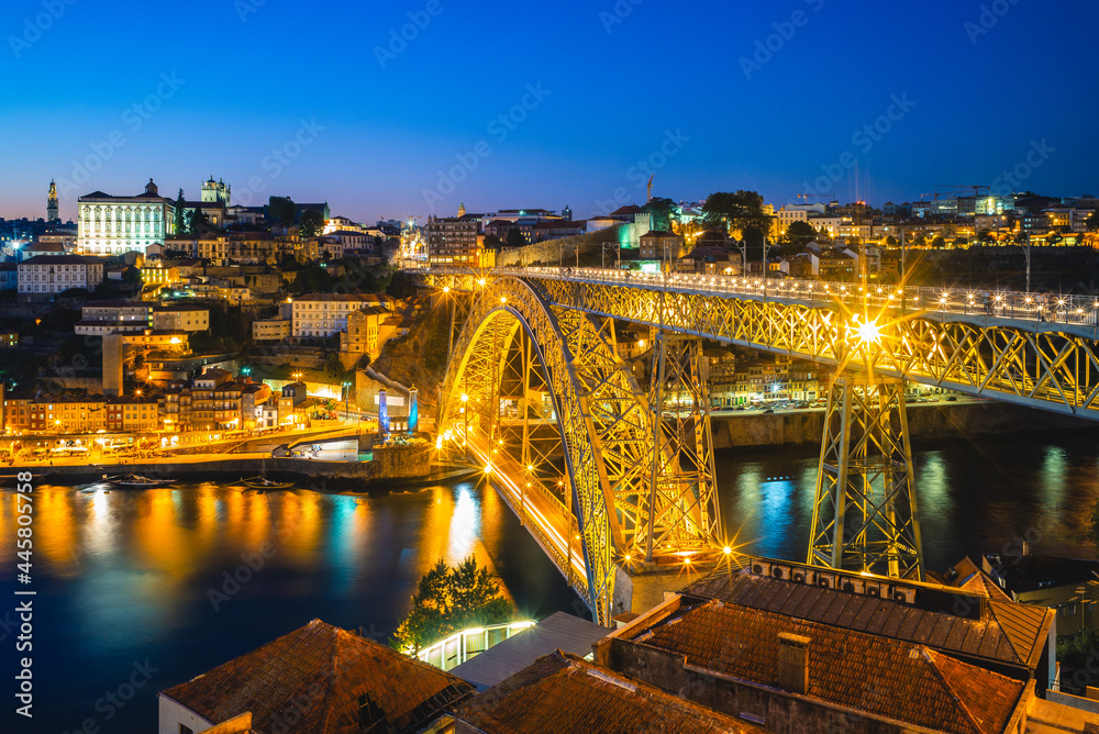 Dom Luiz bridge over river douro at porto in portugal at night