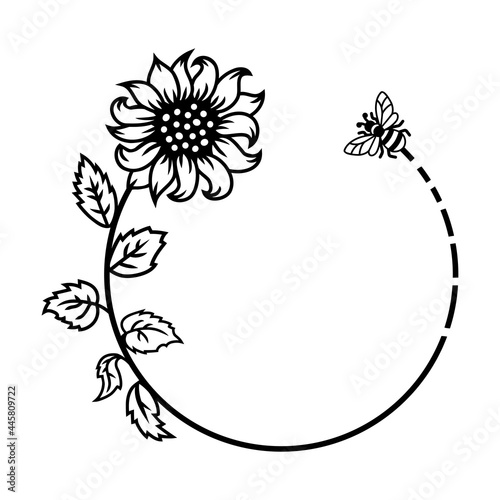 Sunflowers or daisy flowers with bee on white background. Vector illustration.