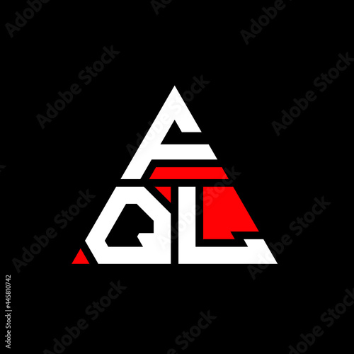 FQL triangle letter logo design with triangle shape. FQL triangle logo design monogram. FQL triangle vector logo template with red color. FQL triangular logo Simple, Elegant, and Luxurious Logo. FQL  photo