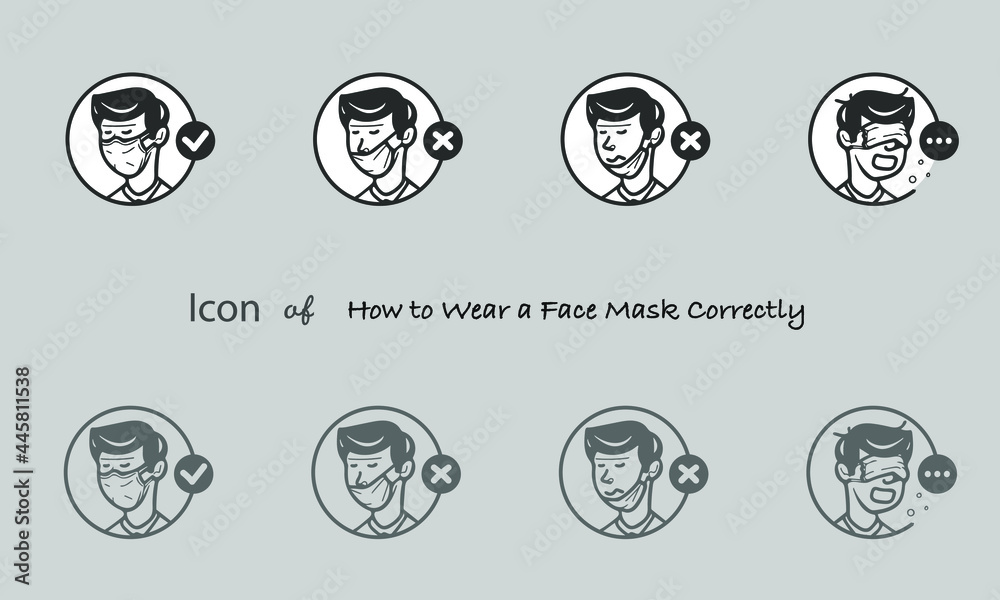 icon design, vector icons set. How to wearing mask protection from virus, wearing the mask in the right way. icon design, vector icons set. How to wearing mask protection from virus, wearing the mask in the right way.