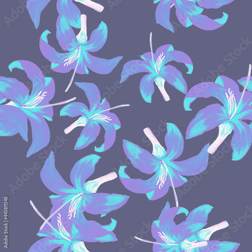 Navy Seamless Palm. Indigo Pattern Leaves. Blue Tropical Textile. Azure Flower Illustration. Cobalt Floral Painting. Flora Palm. Spring Background. Garden Textile