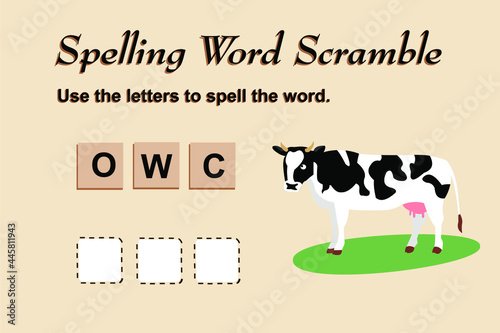 Spelling scramble game template for bird illustration