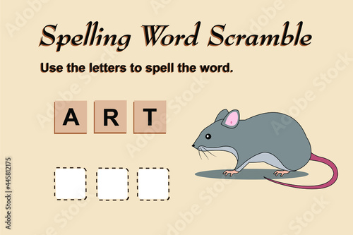 Spelling scramble game template for rat illustration