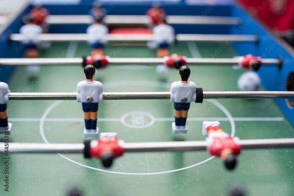 Close up plastic table football game Close up plastic table football game