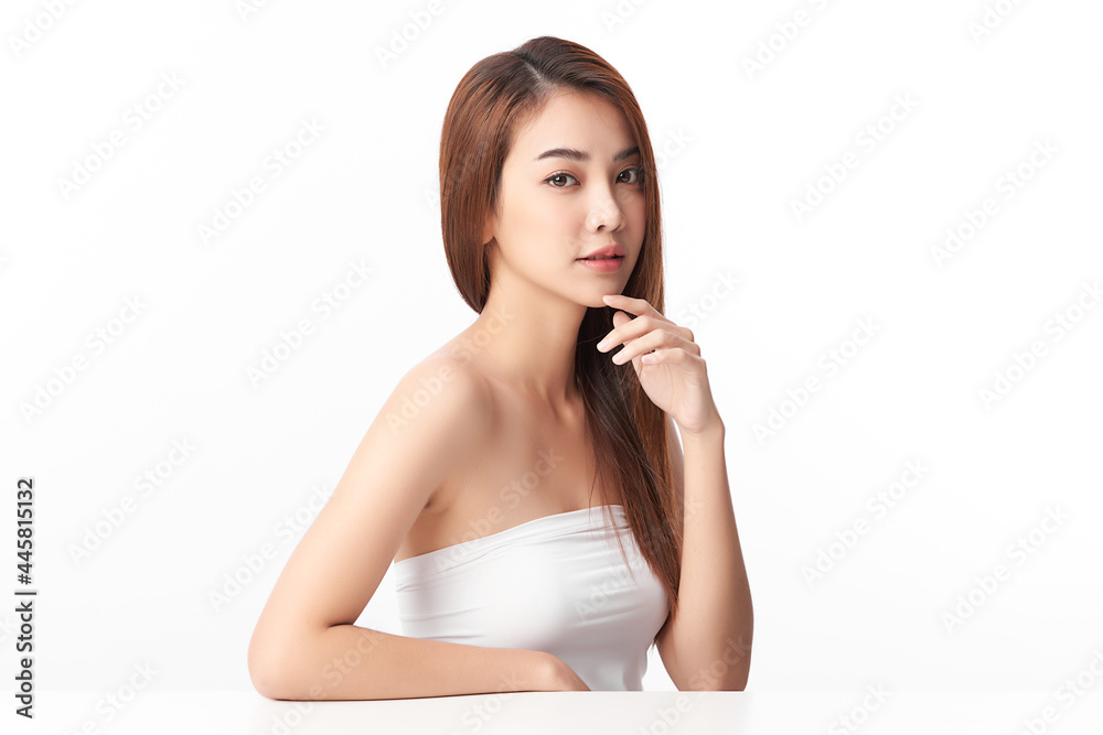 Beautiful young asian woman with clean fresh skin on white background, Face care, Facial treatment, Cosmetology, beauty and spa, Asian women portrait. Beautiful young asian woman with clean fresh skin on white background, Face care, Facial treatment, Cosmetology, beauty and spa, Asian women portrait.