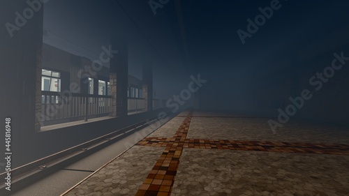 dark foggy train station