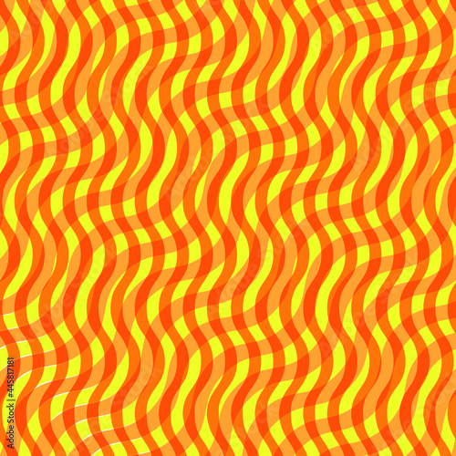 Vector of a stereo strip of different orange and yellow colors. Geometric stripes similar to waves. Abstract glowing crossing lines pattern