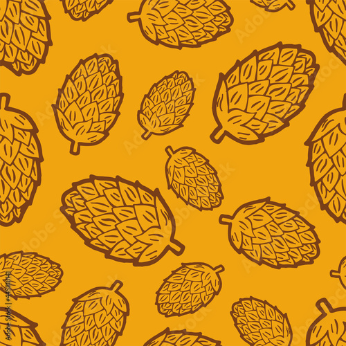 Seamless background with a pattern of hand drawn hop cones