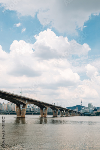 Yeouido Hangang River Park and Wonhyo Bridge in Seoul, Korea