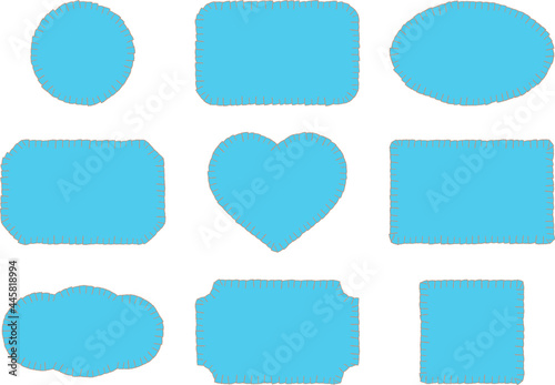 ブランケットステッチ模様の水色のフレーム　ベクターセット