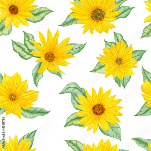 Romantic sunflower watercolor seamless pattern © dheodonnya