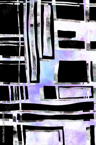 Abstract stripy artistic background with creative geometric shapes stripes, lines and shabby brush strokes effect.