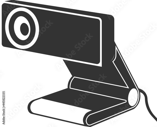 Flat black vector webcam icon for video transmission.