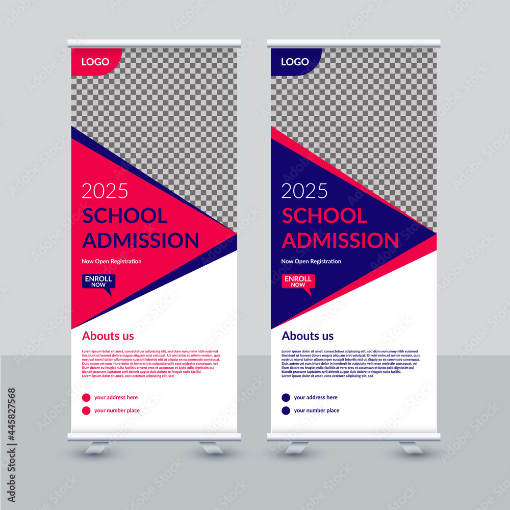School Admission Rollup Banner Concept Roll-up Banner stand X Print Template design

