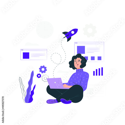 illustration image depicting a woman sitting with a laptop