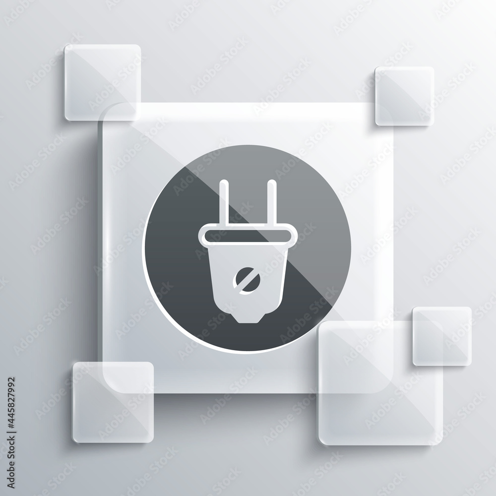 Grey Electric plug icon isolated on grey background. Concept of connection and disconnection of the electricity. Square glass panels. Vector Grey Electric plug icon isolated on grey background. Concept of connection and disconnection of the electricity. Square glass panels. Vector