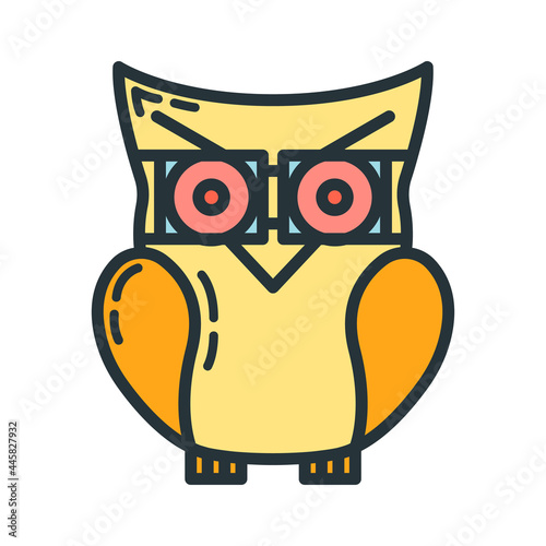 Smart knowledge owl icon, educational institution process, back to school outline flat vector illustration, isolated on white.