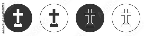Black Man graves funeral sorrow icon isolated on white background. The emotion of grief, sadness, sorrow, death. Circle button. Vector
