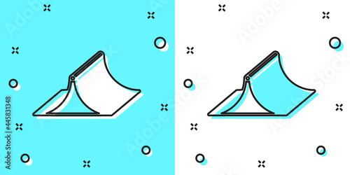 Black line Skate park icon isolated on green and white background. Set of ramp, roller, stairs for a skatepark. Extreme sport. Random dynamic shapes. Vector