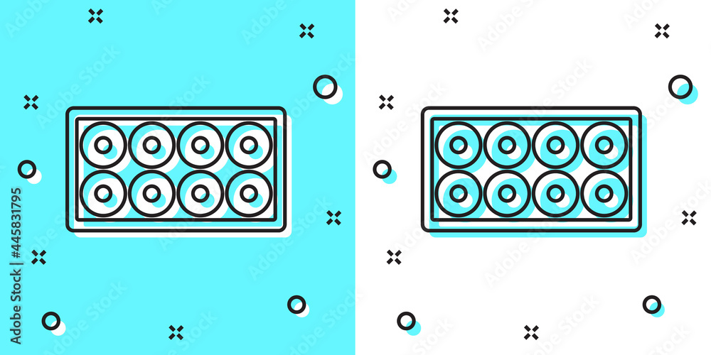 Black line Skateboard wheel icon isolated on green and white background. Skate wheel. Random dynamic shapes. Vector Black line Skateboard wheel icon isolated on green and white background. Skate wheel. Random dynamic shapes. Vector