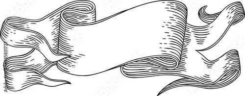 Vintage vector ribbons of different configurations in the technique of engraving on a white background