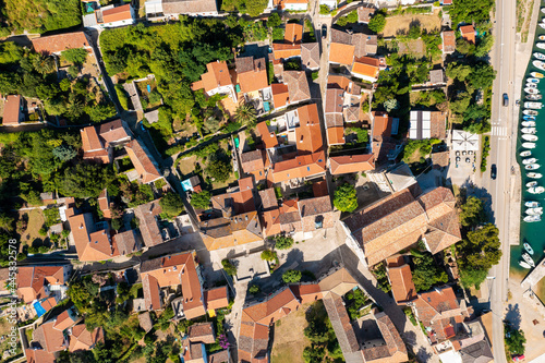 Aerial view of the historic old town of Osor on Cres Island, the Adriatic Sea, Croatia