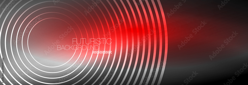 Dark abstract background with glowing neon circles. Trendy layout template for business or technology presentation, internet poster or web brochure cover, wallpaper Dark abstract background with glowing neon circles. Trendy layout template for business or technology presentation, internet poster or web brochure cover, wallpaper
