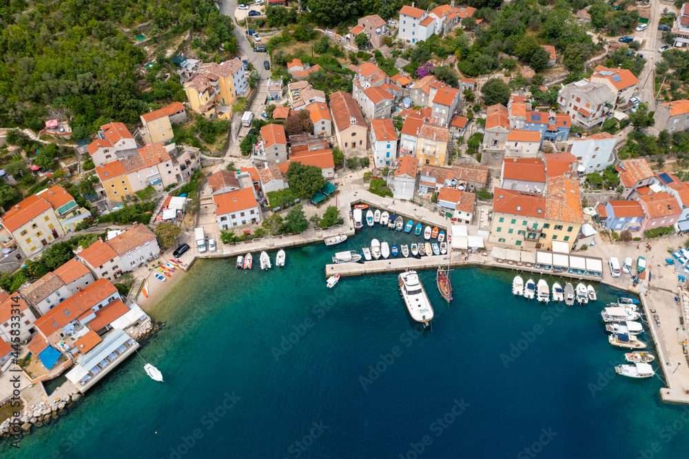Aerial view of Valun, a town in Cres Island, the Adriatic Sea in Croatia
