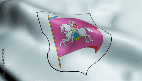 3D Waving Belarus City Flag of Rechytsa Closeup View photo