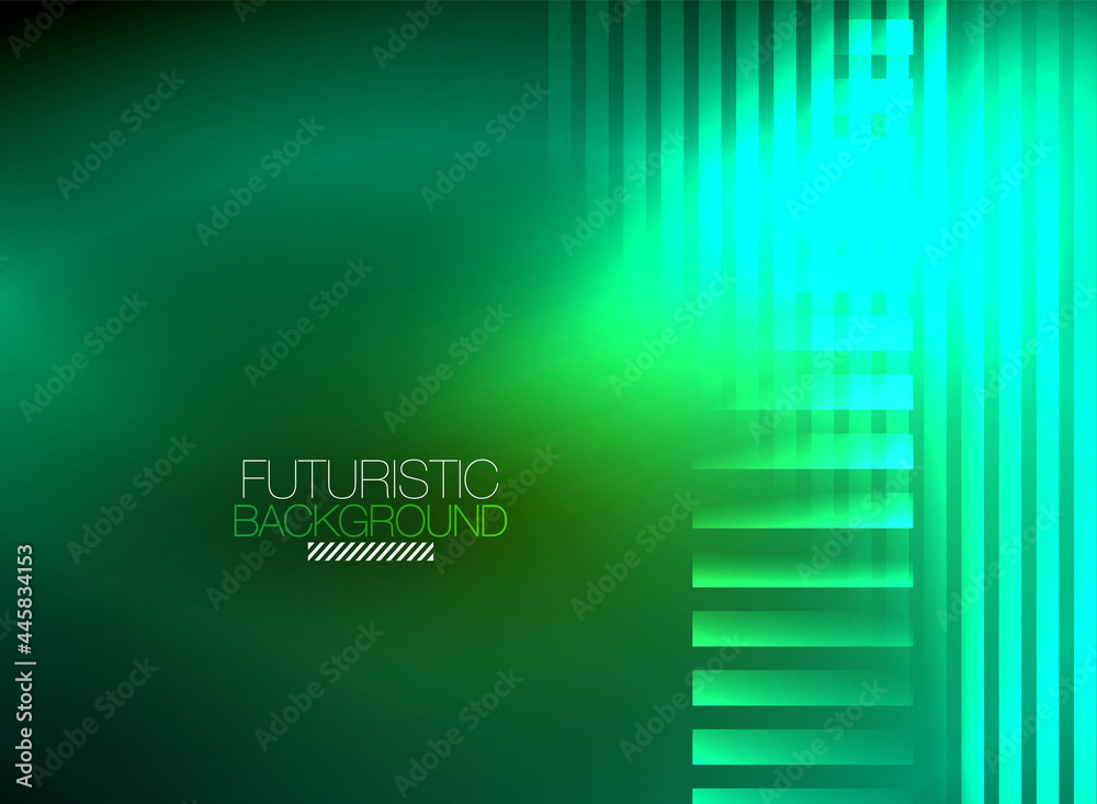 Bright neon color techno abstract background, shiny glowing neon lines in the dark background