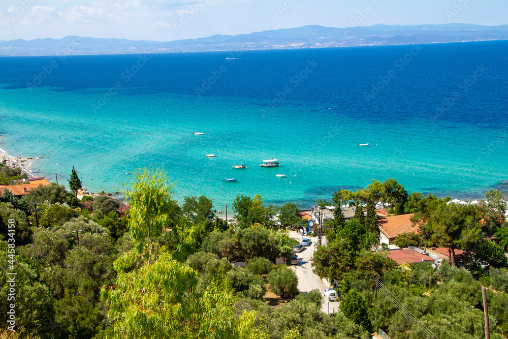 Greece, elevated view of Afitos beach Greece, elevated view of Afitos beach