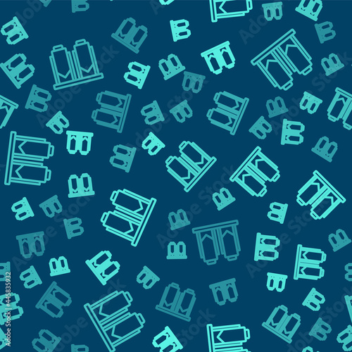 Green line Traditional brewing vessels in brewery icon isolated seamless pattern on blue background. Beer brewing process. Distillery plant, brewery. Vector