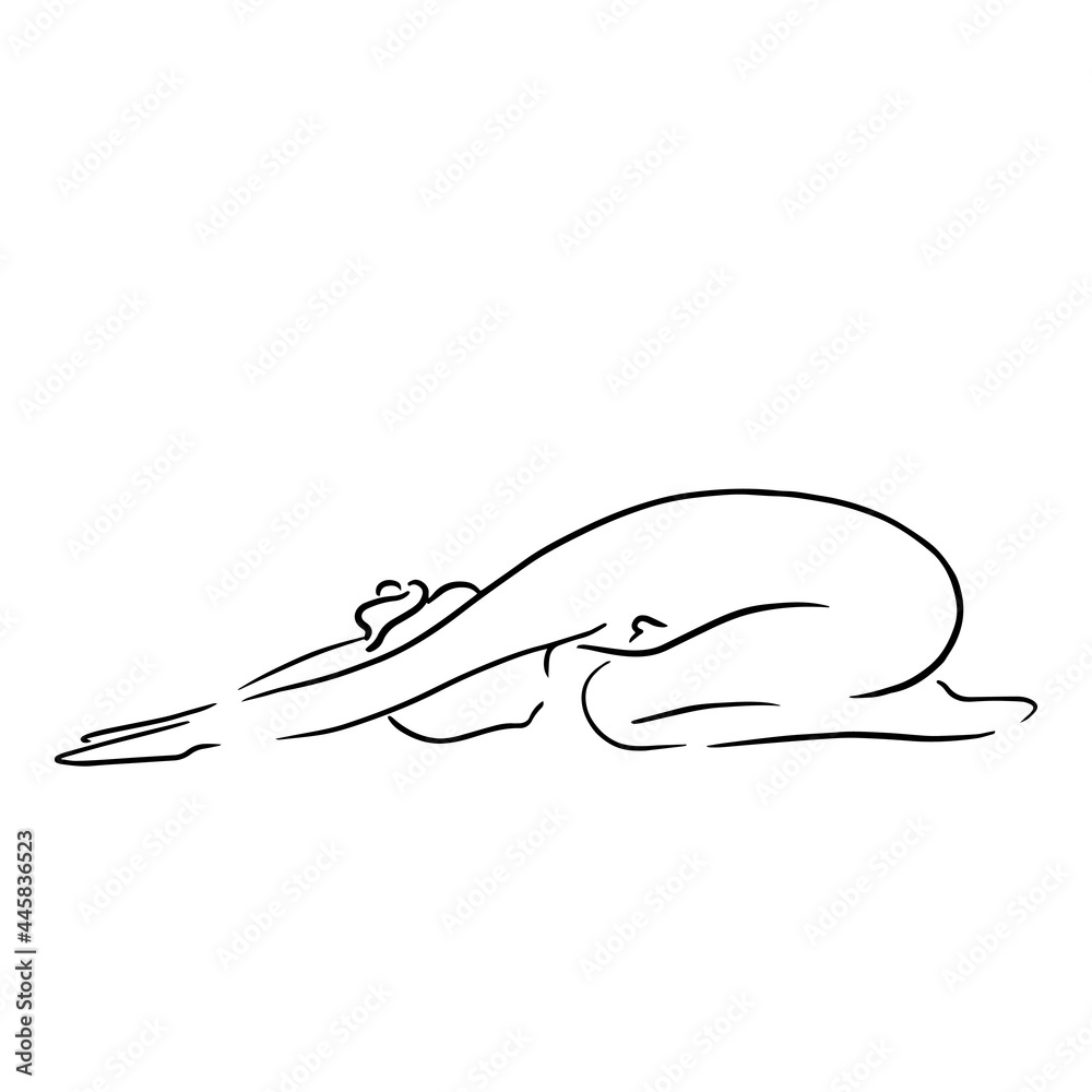 Stylized human in yoga half-tortoise pose . Vector illustration of lineart style. Yoga pose flat line icon, simple sign of woman in easy pose Handdrawn illustration Stylized human in yoga half-tortoise pose . Vector illustration of lineart style. Yoga pose flat line icon, simple sign of woman in easy pose Handdrawn illustration