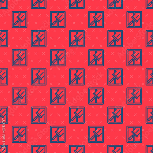 Blue line Cleaning service with of rubber cleaner for windows icon isolated seamless pattern on red background. Squeegee, scraper, wiper. Vector