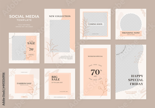 social media template blog fashion sale promotion. fully editable instagram and facebook square post frame organic sale poster. brown khaki beige ad banner vector background