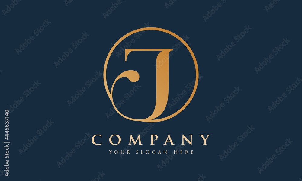 Obraz premium Initial J letter Gold Color With Black Background Logo Design vector Template. Calligraphy Letter J Logo Design