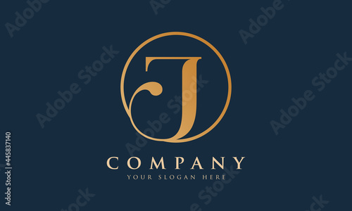 Initial J letter Gold Color With Black Background Logo Design vector Template. Calligraphy Letter J Logo Design
