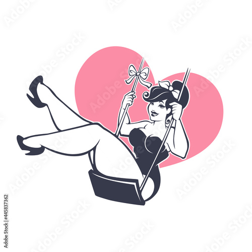 happy plus size pinup girl on heart shape background