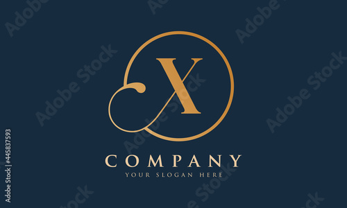 Initial X letter Gold Color With Black Background Logo Design vector Template. Calligraphy Letter X Logo Design