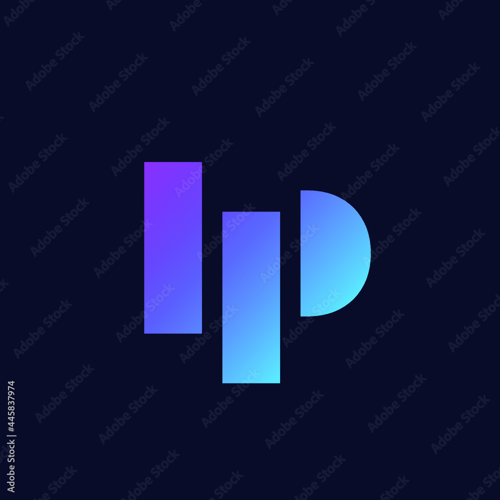 IP monogram logo.Typographic icon.Letter i and letter p.Lettering sign isolated on dark background.Alphabet initials.Modern, design, geometric, minimalist, tech style. IP monogram logo.Typographic icon.Letter i and letter p.Lettering sign isolated on dark background.Alphabet initials.Modern, design, geometric, minimalist, tech style.