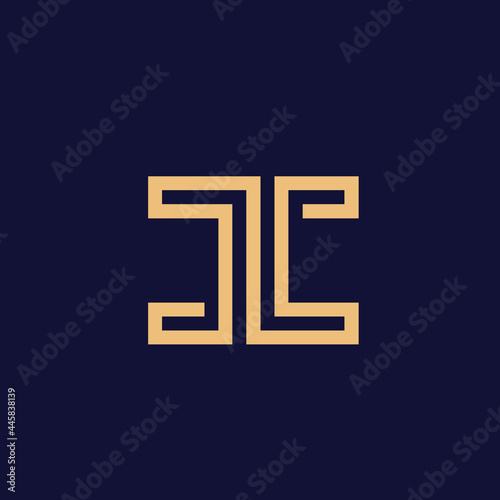 JC monogram logo.Typographic icon.Letter j and letter c intertwined.Lettering sign isolated on dark background.Alphabet initials.Modern, design, geometric, minimalist, tech style.