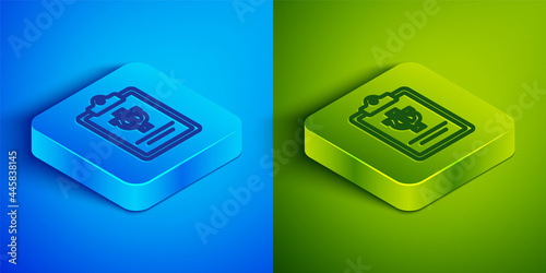 Isometric line Psychology icon isolated on blue and green background. Psi symbol. Mental health concept, psychoanalysis analysis and psychotherapy. Square button. Vector