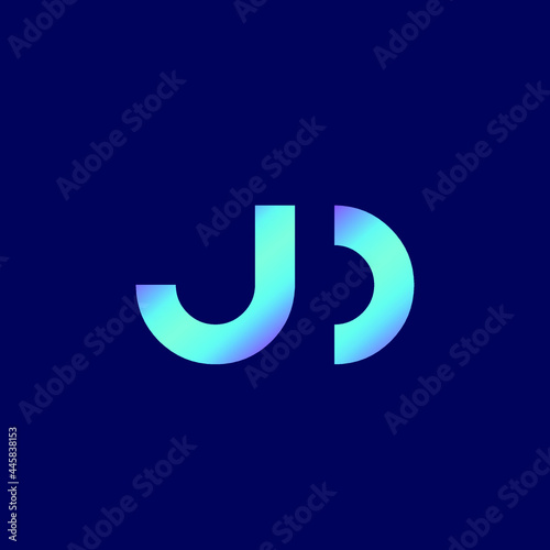JD monogram logo.Typographic icon.Letter j and letter d.Lettering sign isolated on dark background.Alphabet initials.Modern, design, geometric, minimalist, tech style.