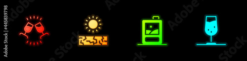 Set Wine tasting, degustation, Drought, Cardboard box of wine and glass icon. Vector