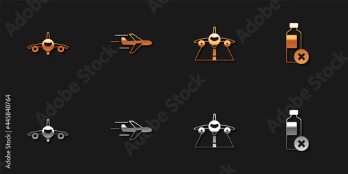 Set Plane, , and No water bottle icon. Vector