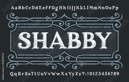 Shabby alphabet font. Hand Drawn messy letters, numbers and symbols for label, badge or emblem design. Uppercase and lowercase. Stock vector typescript for your typography design.